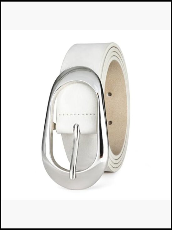 White Suede Belt with Silver Buckle for Women